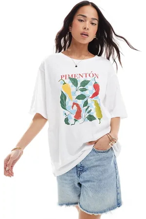 ONLY Camiseta blanca extragrande con estampado gráfico de guindilla de