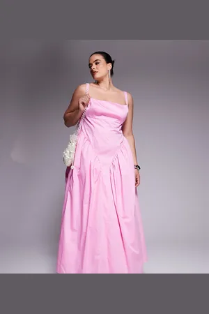 ASOS Vestido largo con cinturilla ceñida y lazo en la espalda de satén de algodón de Curve