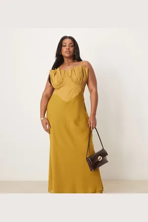 ASOS Vestido semilargo color de corte al bies con diseño híbrido estilo corsé de ASOS DESIGN Curve-Amarillo