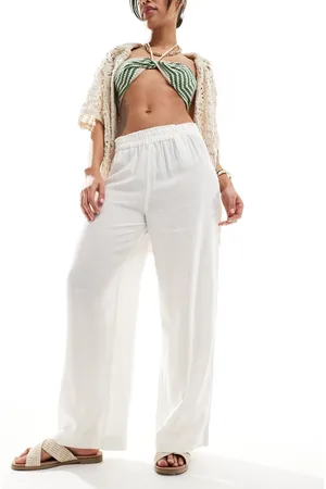 ONLY Pantalones blancos de pernera ancha de mezcla de lino de (parte de un conjunto)-Gris