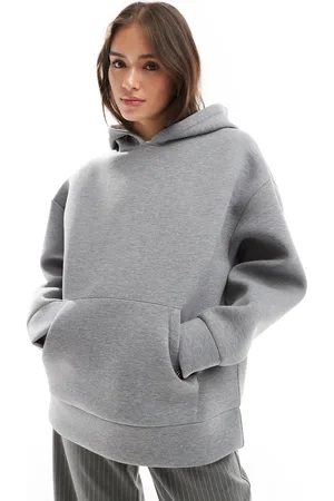 ASOS Sudadera gris carbón jaspeado extragrande con capucha de tejido efecto neopreno de