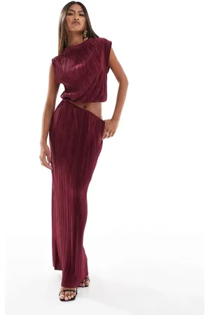 ASOS Vestido largo plisado con detalle de abertura de -Rojo