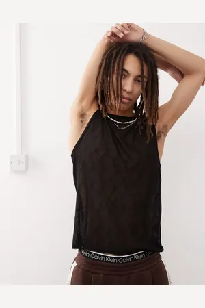 COLLUSION Camiseta negra sin mangas para festivales de punto de