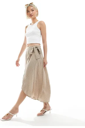 Pieces® Falda midi beis cruzada con estampado de lunares de -Neutro