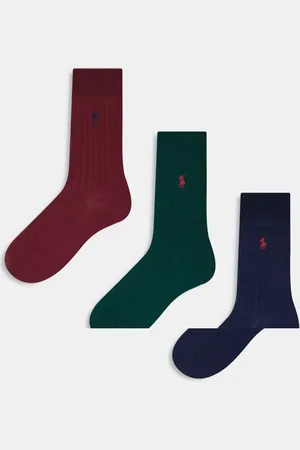 Ralph Lauren Pack de 3 pares de calcetines de color azul marino, burdeos y verde con logo de algodón egipcio de -Multicolor