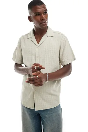 Only & Sons Camisa beis de manga corta de tejido texturizado de mezcla de lino de -Neutro
