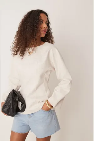 ASOS Top color de manga larga con cintura estilo corsé de tejido efecto neopreno de -Neutro