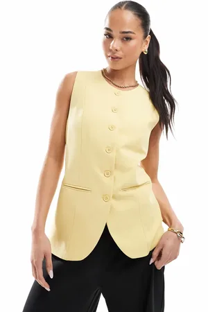 ONLY Chaleco de traje amarillo pastel con cuello subido de
