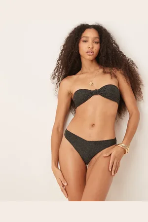 & OTHER STORIES Top de bikini con escote palabra de honor, detalle anudado en la parte delantera, relleno extraíble y acabado de purpurina dorada Mix & Match de