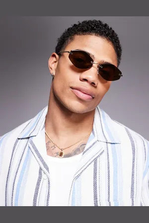 ASOS Gafas de sol con montura al aire, patillas pálido brillante y lentes marrones hexagonales de