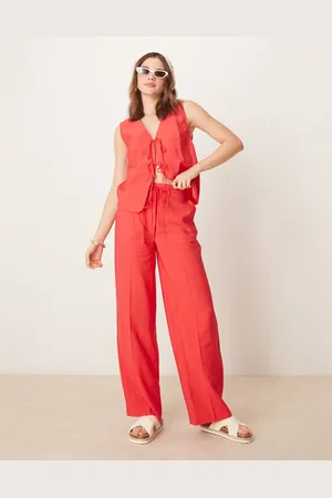 ASOS Pantalones de sastre rojos de pernera recta de tejido efecto lino de (parte de un conjunto)