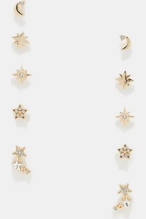 ASOS Pack de 5 pendientes de botón dorados con detalles celestiales de