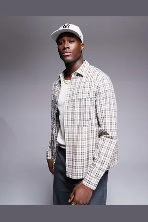 ASOS Camisa beis a cuadros de corte cuadrado de -Beis neutro