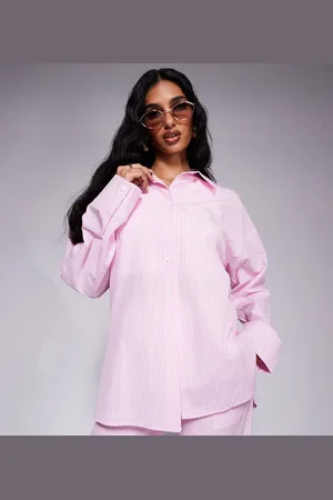Kaiia Camisa a rayas rosas extragrande con botones de popelina exclusiva de (parte de un conjunto)