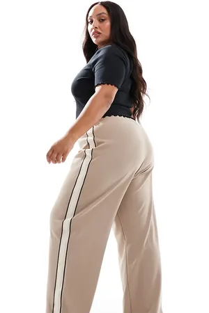 VERO MODA Pantalones beis fósil de corte suelto sin cierres con raya lateral de -Neutro