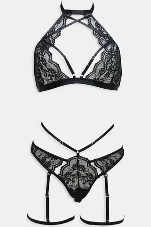 Ann Summers Conjunto de lencería con abertura en la entrepierna y detalles envolventes de encaje Rosella de