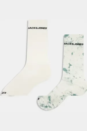 JACK & JONES Pack de 2 pares de calcetines deportivos color crema con efecto tie dye verde de -Blanco