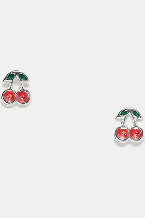 Kingsley Ryan Pendientes de botón con diseño de cerezas de plata de ley de -Plateado