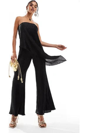 ASOS Mono largo plisado de pernera ancha con escote palabra de honor de