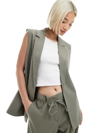 ONLY Chaleco de traje gris salvia abierto de corte alargado de (parte de un conjunto)-Verde
