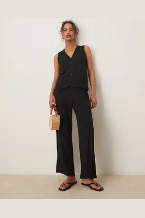VILA Pantalones negros de pernera ancha de punto ligero de (parte de un conjunto)