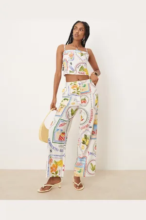 Forever New Pantalones con estampado de postal de (parte de un conjunto)-Blanco