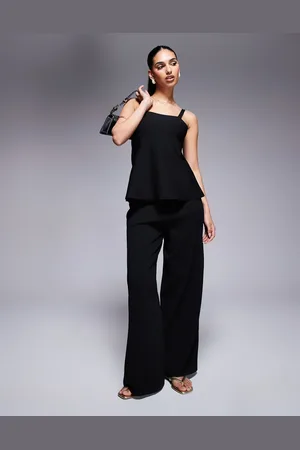 ASOS Pantalones negros de pernera ancha de punto compacto de (parte de un conjunto)