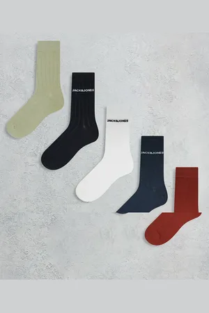 JACK & JONES Pack de 5 pares de calcetines de color gris, naranja y blanco de canalé de
