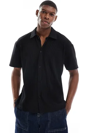 JACK & JONES Camisa negra plisada de