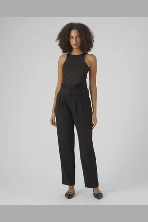 VERO MODA Pantalones negros con cinturilla paperbag de