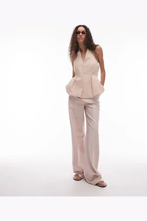 MANGO Pantalones rosa tenue de pernera ancha con costuras delanteras de (parte de un conjunto)
