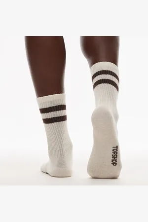 Topshop Calcetines color crema de estilo deportivo con rayas marrón chocolate de canalé de -Blanco