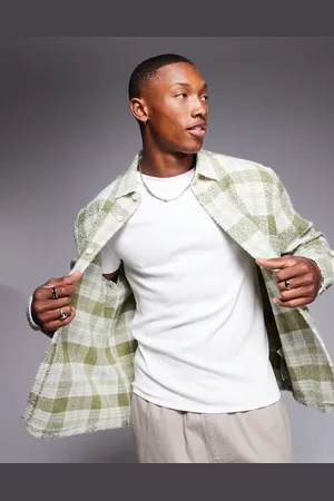 ASOS Camisa salvia a cuadros de corte cuadrado de tejido efecto lana de