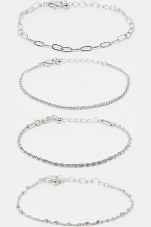 ASOS Pack de 4 pulseras plateadas estilo cadenas finas de