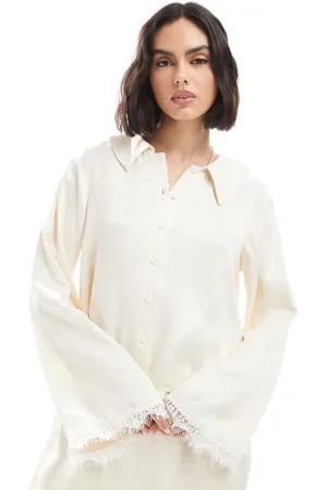 Miss Selfridge Blusa color con cuello de solapas de satén de (parte de un conjunto)-Neutro