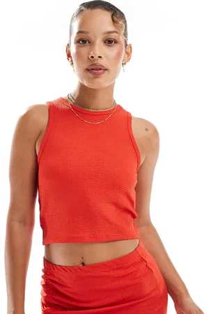 VERO MODA Top corto playero rojo de punto texturizado de (parte de un conjunto)