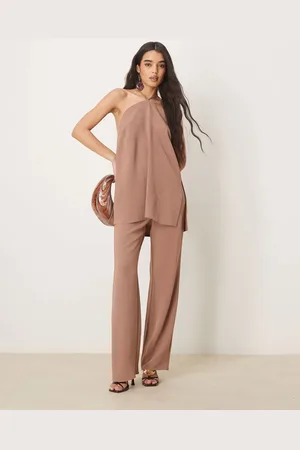 ASOS Pantalones de sastre color moca de pernera recta de (parte de un conjunto)-Marrón