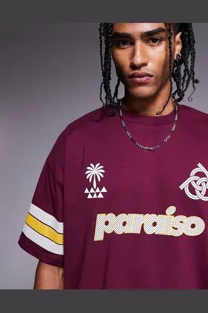 ASOS Camiseta burdeos extragrande con diseño de paneles y estampado gráfico deportivo de -Rojo