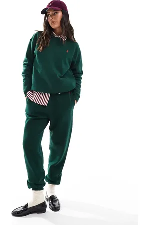 Ralph Lauren Joggers verde oscuro con bajos ajustados y logo de icono de