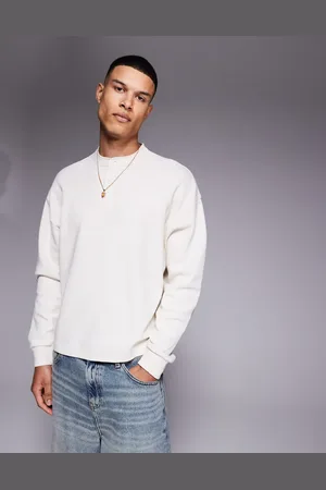 ASOS Camiseta color crema de manga larga y corte cuadrado extragrande con cuello panadero de -Blanco