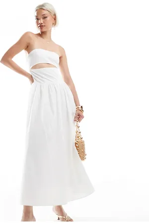 The Frolic Vestido largo con escote palabra de honor, abertura y lazada en la espalda de popelina exclusivo de