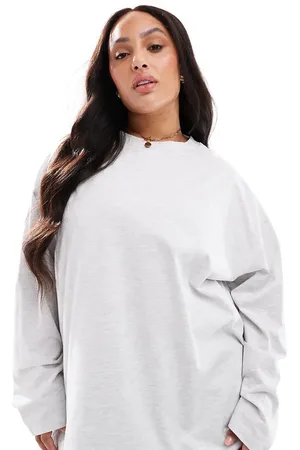 ASOS Camiseta gris hielo jaspeado de manga larga y corte skater de ASOS DESIGN Curve