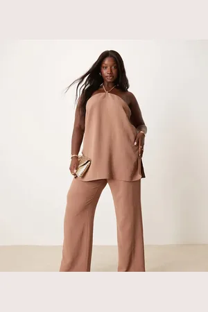 ASOS Pantalones de sastre color moca de pernera recta de Curve (parte de un conjunto)-Marrón