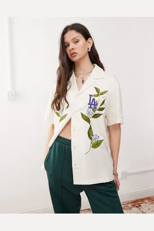 New Era Camisa color con solapas y diseño bordado de flores de los LA Dodgers de -Blanco