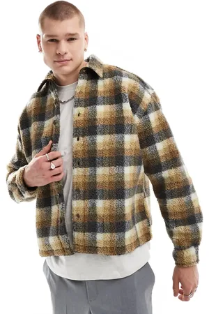 ASOS Camisa a cuadros neutros de corte extragrande y estilo años 90 de borreguito de -Amarillo