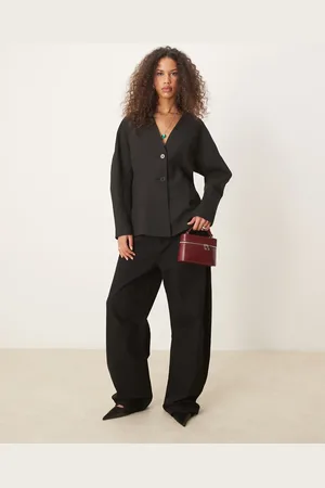 ASOS Americana de sastre negra con cintura entallada de tejido texturizado efecto lino de (parte de un conjunto)