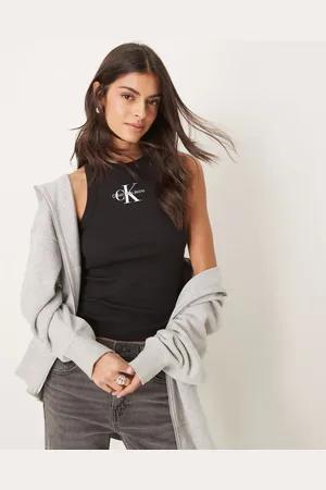 Calvin Klein Camiseta negra sin mangas con logo de monograma de -Negro