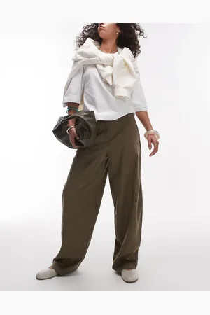 Topshop Pantalones caquis de talle medio y corte tapered globo con cinturilla lisa de -Verde