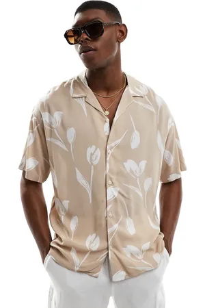 JACK & JONES Camisa beis de manga corta con estampado floral y cuello de solapas de -Neutro