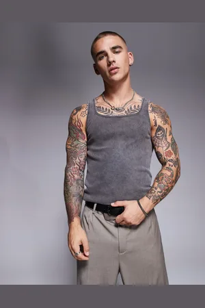 ASOS Camiseta negro lavado ajustada sin mangas de